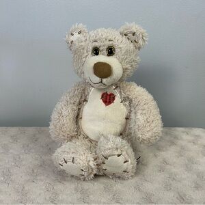 First & Main Tender Teddy Bear Cream Plush Stuffed Animal Red Plaid Heart 1815